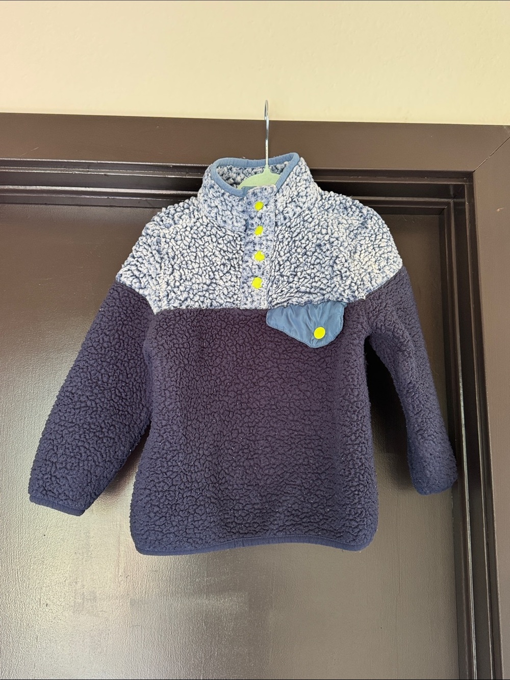 Andy & Evan Navy and Light Blue Sherpa Pullover with Neon Snap Accents
